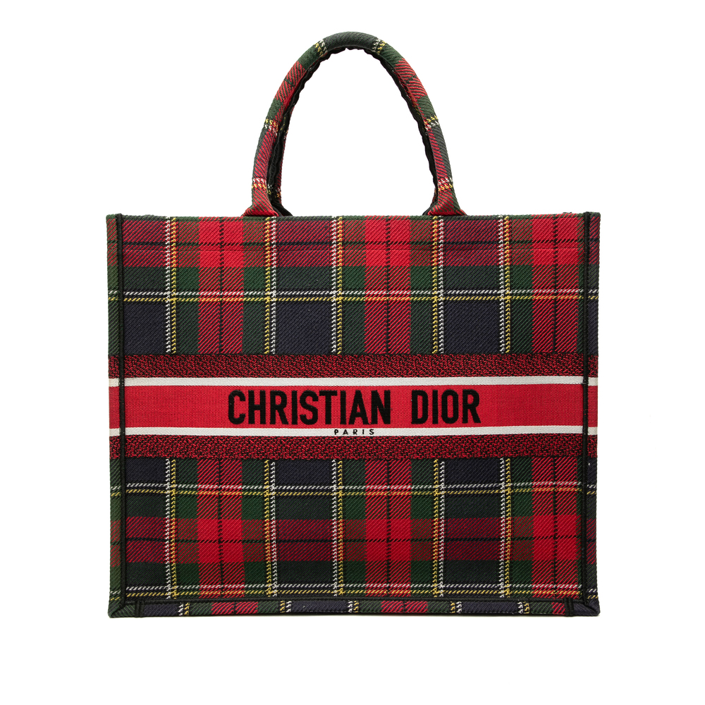 Pre-Loved Dior Large Embroidered Canvas Tartan Check Book Tote - Picture 1 of 7